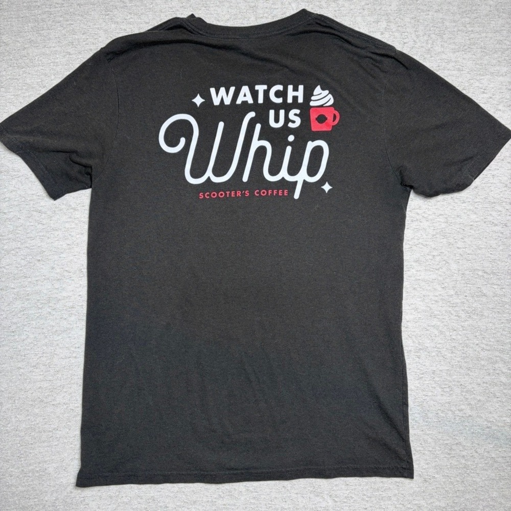 District Mens T-Shirt Large Black Scooter's Coffee Watch Us Whip Graphic